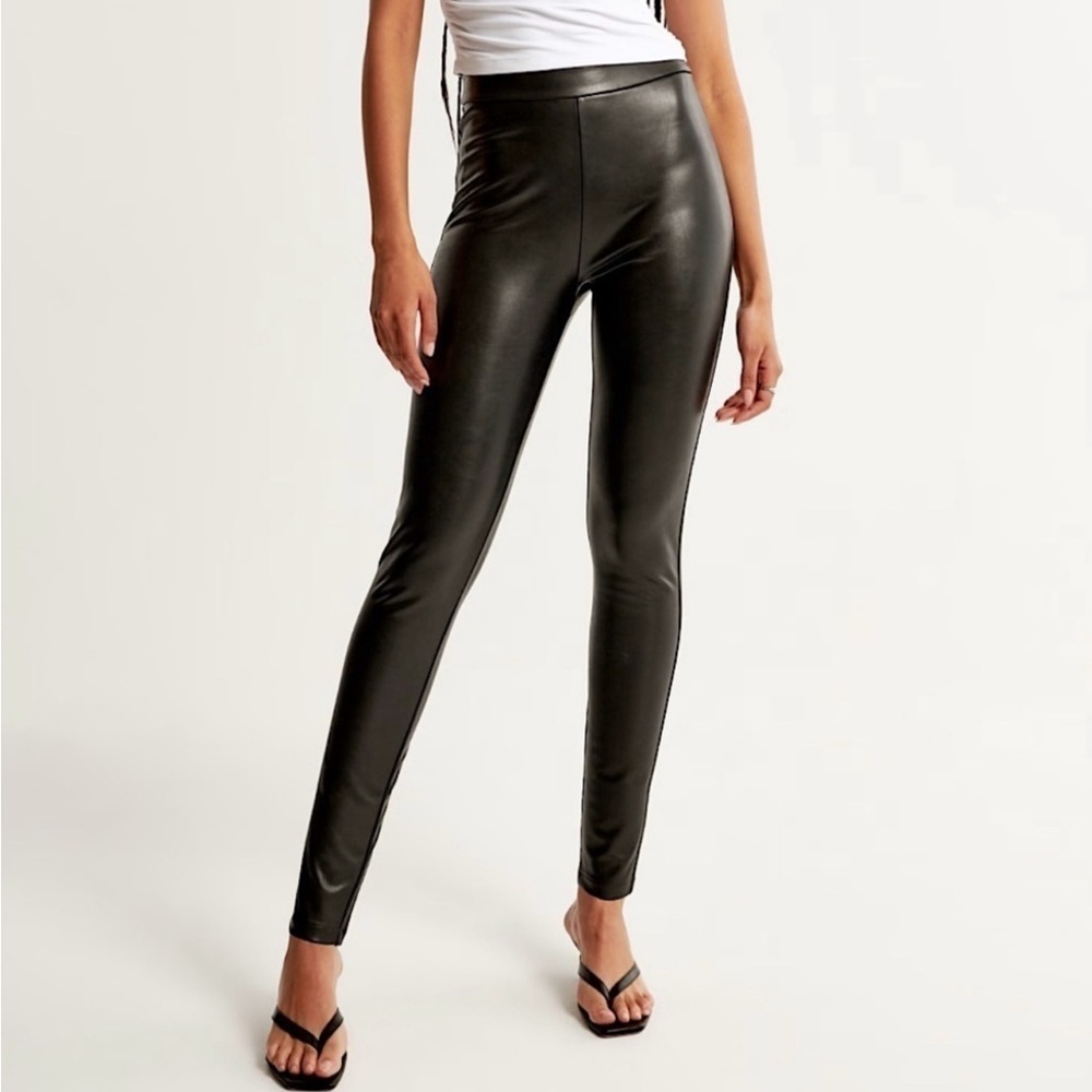 Abercrombie and Fitch Women’s Black Vegan Leather Leggings, medium